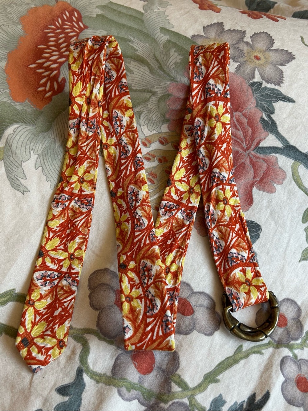 J Crew Linen Belt w Faux Bamboo Brass Tone Buckle